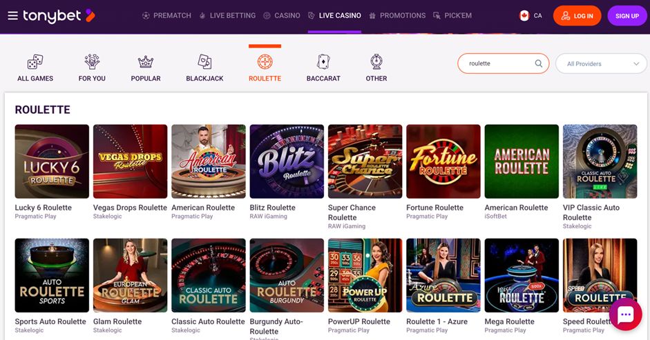 Tonybet preview screen